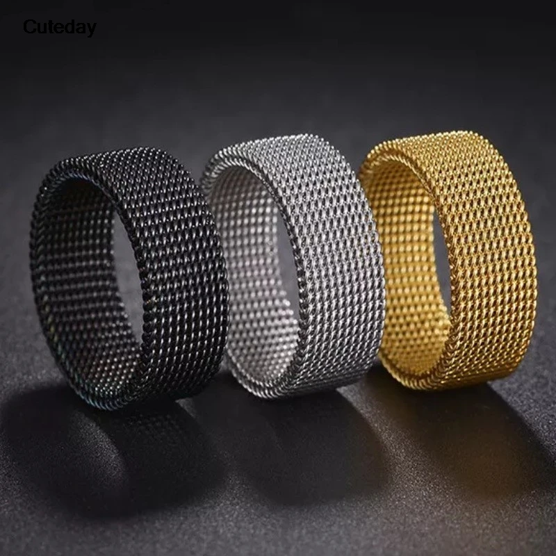 Hip hop stainless steel couple rings fashion mesh patterned simple wedding bands women men party jewelry