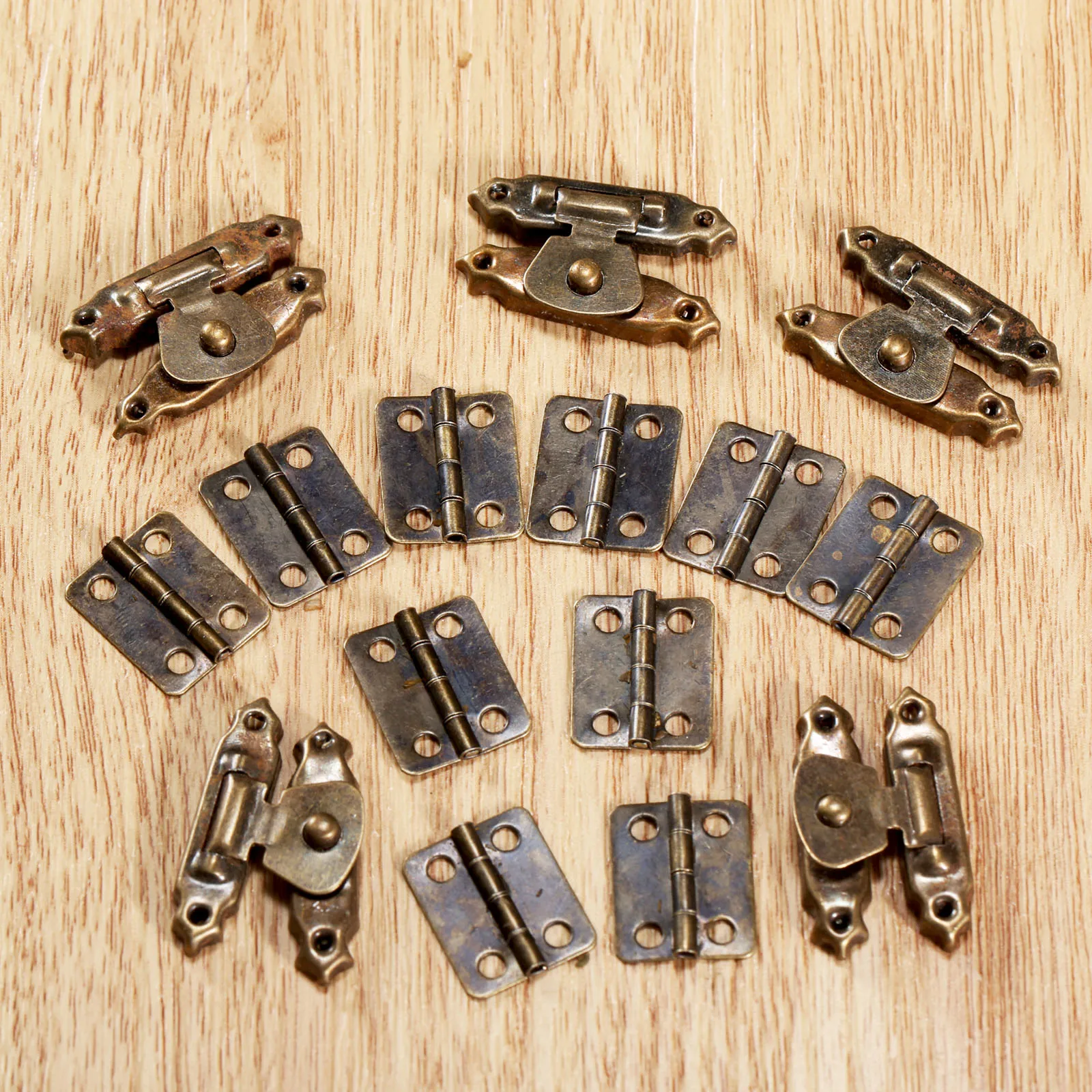 15Pcs Vintage Furniture Hardware Accessories Set Cabinet Hinges with Jewelry Wooden Box Case Toggle Hasp Latch Lock with Screws