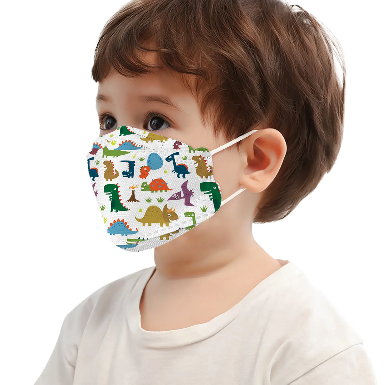 10Pcs Children's Fish-shaped Dinosaur Design Disposable Mask, Four-layer Ultra-filtering For Boys And Girls