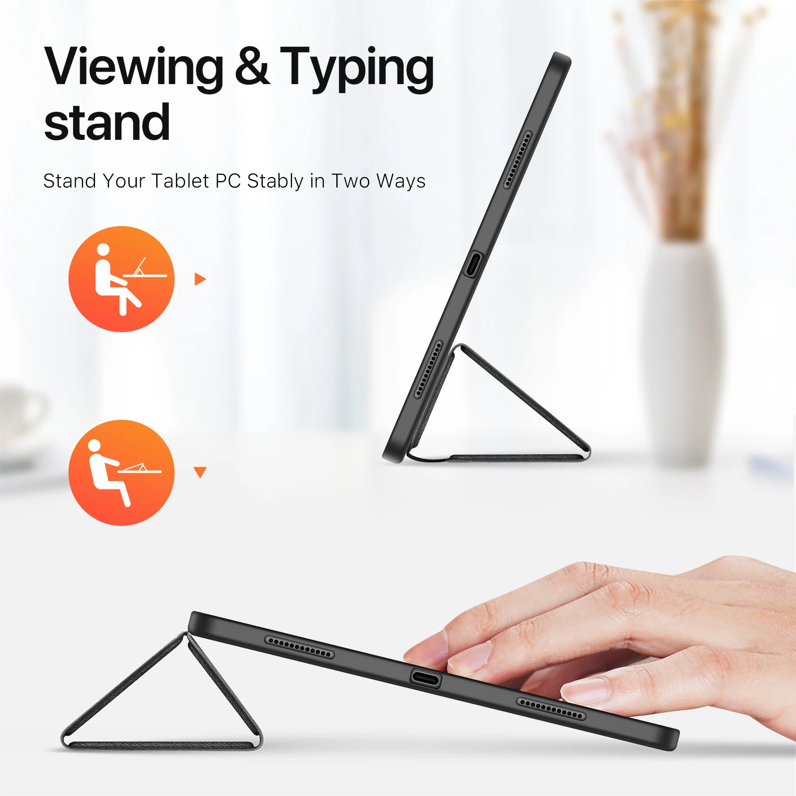 Trifold Stand Tablet Case with Stylus Pen Holder & Auto Sleep/Wake
