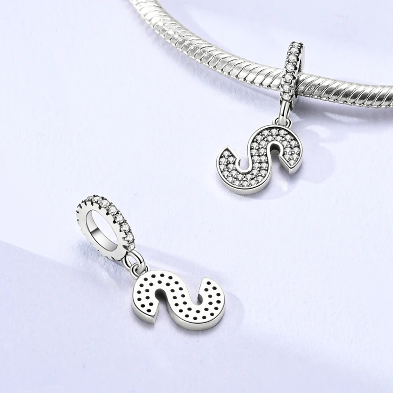 Charm-Anhänger aus 925er-Sterlingsilber, 26 Buchstaben, A-Z, Alphabet, eingelegter Zirkon, Buchstabenperle, passend für Armbänder, feiner DIY-Geburtstagsschmuck, Geschenk – Detail 20