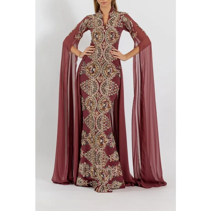 Royal Luxury Bed Crystal Work Morocco Dubai Long Dress Wedding Bridesmaid Dress