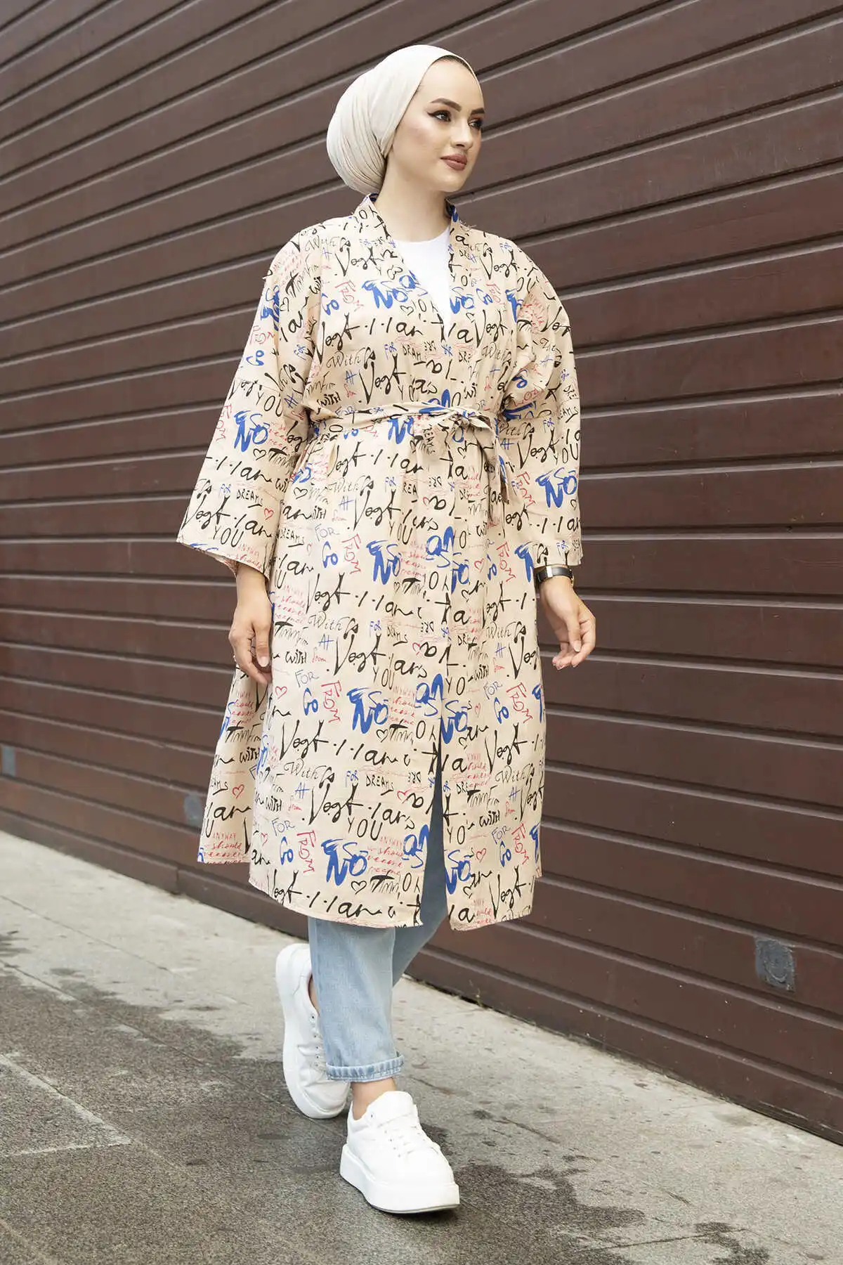 

Кимоно с надписью MD-бежевое, зимнее, Осеннее, 2021, стандартный головной платок, Исламская Турция