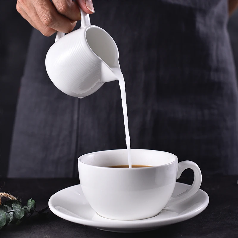 Milk Frothing Jug Coffeeware Ceramic White Handle Condiment Cup