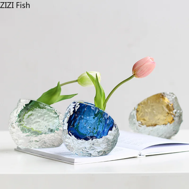 Thick Crystal Glass Vase Irregular Hydroponic Vases Small Mouthed Vase Decorative Vases Flower Arrangement Flowers Vessels 2