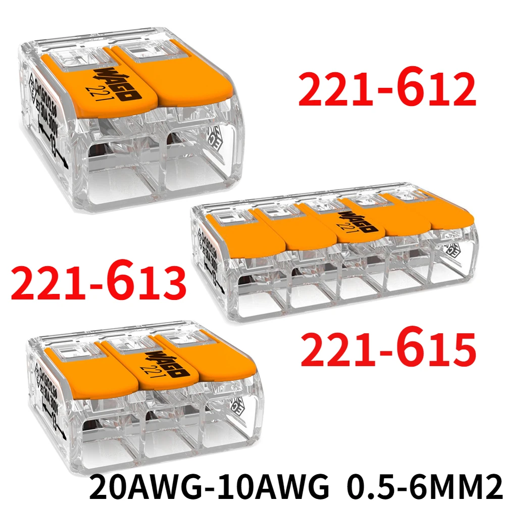 

50pcs 221-612 221-63 221-615 Original 10AWG 6mm2 Universal Compact LED Splice Lever Wire Terminal Connector