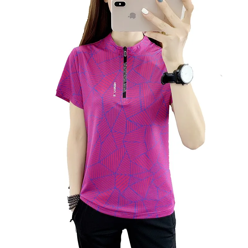 Woman's Ice Silk Sweatshirt Unique Print Outdoor Sports Shirts & Blouses Camping Running  Leisure Crewneck Zippered T-shirt