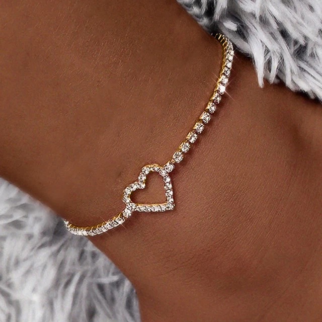 Huitan Fashion Luxury Rhinestone Anklets for Women Heart Leg Chain Beach Party Stylish Female Accessories Ankle Bracelet Jewelry JL121
