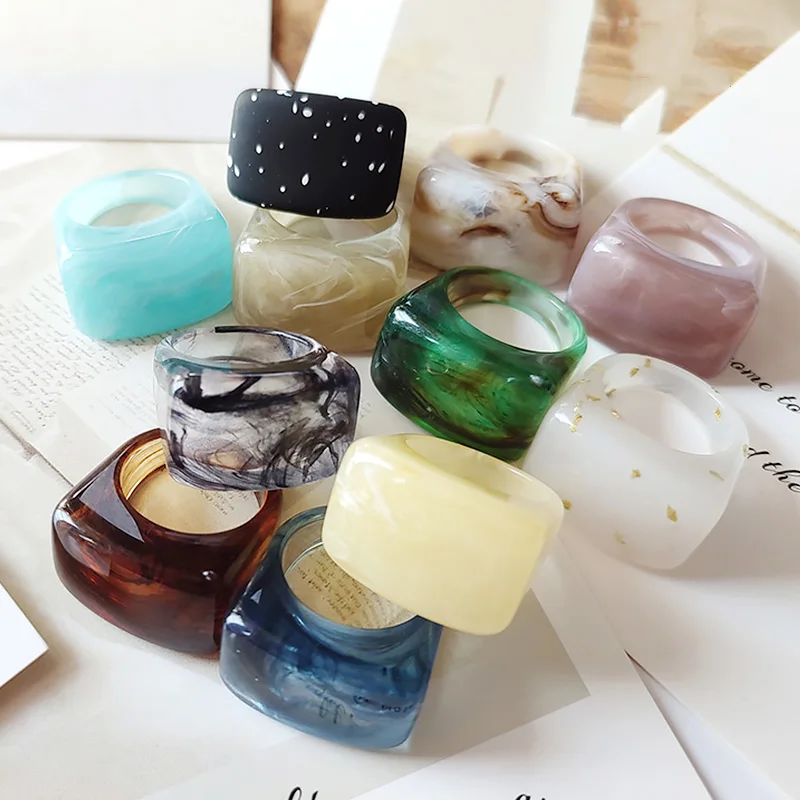 New Shiny Sequin Square Geometric Rings Transparent Resin Plastics Ring ...