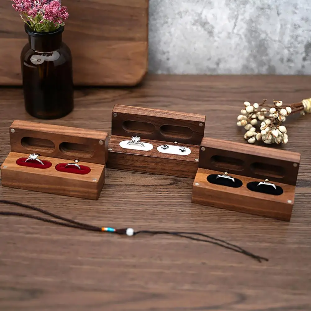 9.6*3.7cm Ring Box Wooden Ring Holder Box Soft Lining Double Ring Storage Case Rectangular Storage Proposal Engagement Wedding