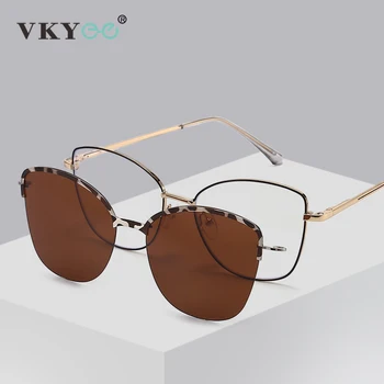 VICKY New Fashion Cat Eye Polarized Sunglasses Magnetic Clip-On Myopia Optical Glasses Customizable Prescription 7015