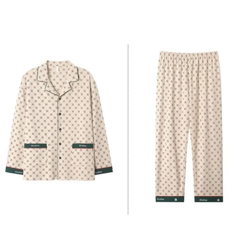 2024 New Men Pajamas Spring Autumn Loungewear Cotton Long Sleeve Boys Cotton Homewear Suit V-neck Loose Casual Nightwear