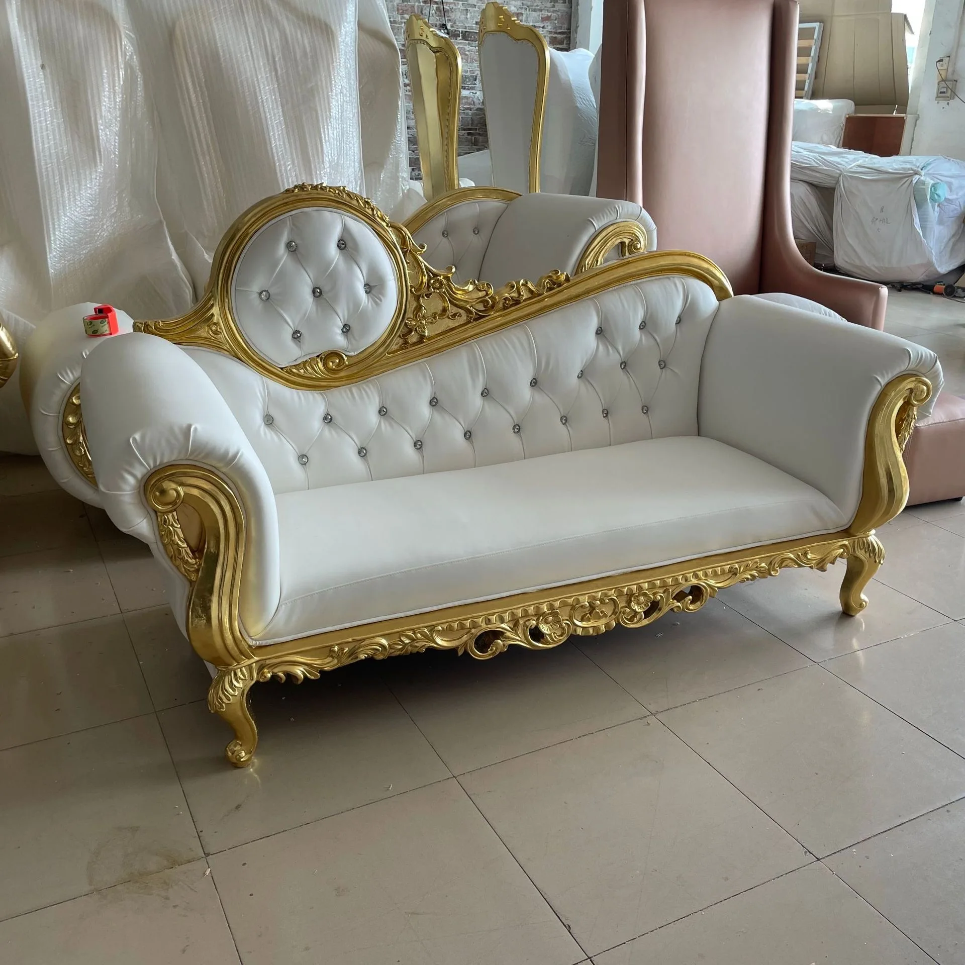 Luxury Party Furniture White Gold Wedding Royal King Throne Chair Queen Sofa