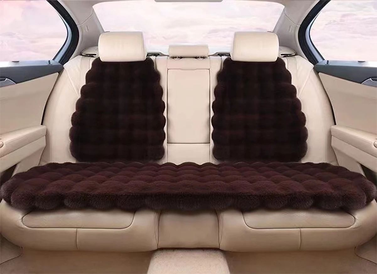 thumbnail image 1 of Fundas de asiento de coche cálidas de invierno con piel de conejo artificial, cojines de lana sintética suave para coches, camiones, SUV y furgonetas, color rosa intenso, 1 of 5