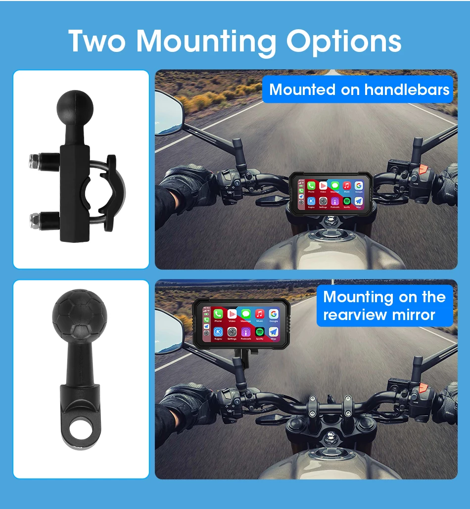 Srnubi 6,25 Zoll Motorrad-GPS-Navigation, kabelloses Carplay, Android Auto, IPX7, wasserdicht, Moto-Monitor, Dual-Bluetooth-Unterstützung, TPMS – Detail 10