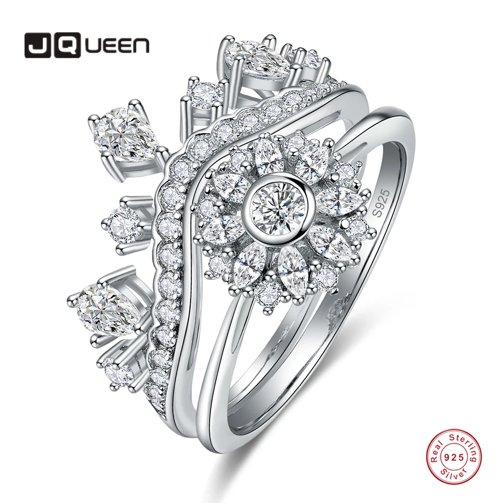 

JQUEEN обручальное кольцо, парные кольца, набор, 5A кубический цветок, циркон, корона, кольцо для женщин, серебро 925 пробы, ювелирные изделия, Кристальные кольца