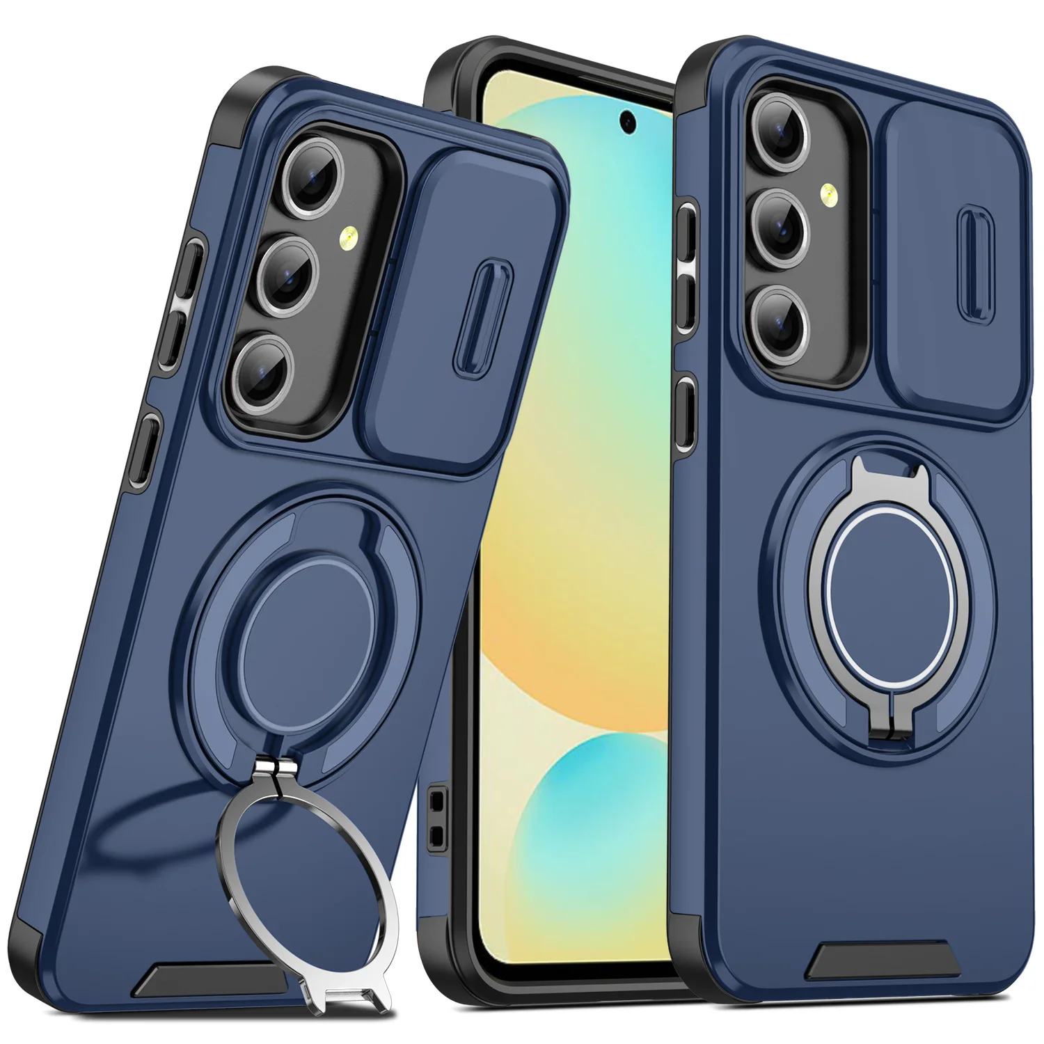 Slide Camera Protection Shockproof Phone Case with 360° Ring Holder and Armor Back Cover