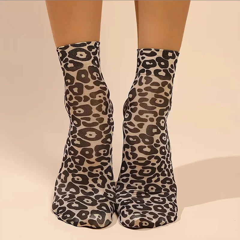Leopard Print Ultra Thin High Elastic Summer Socks