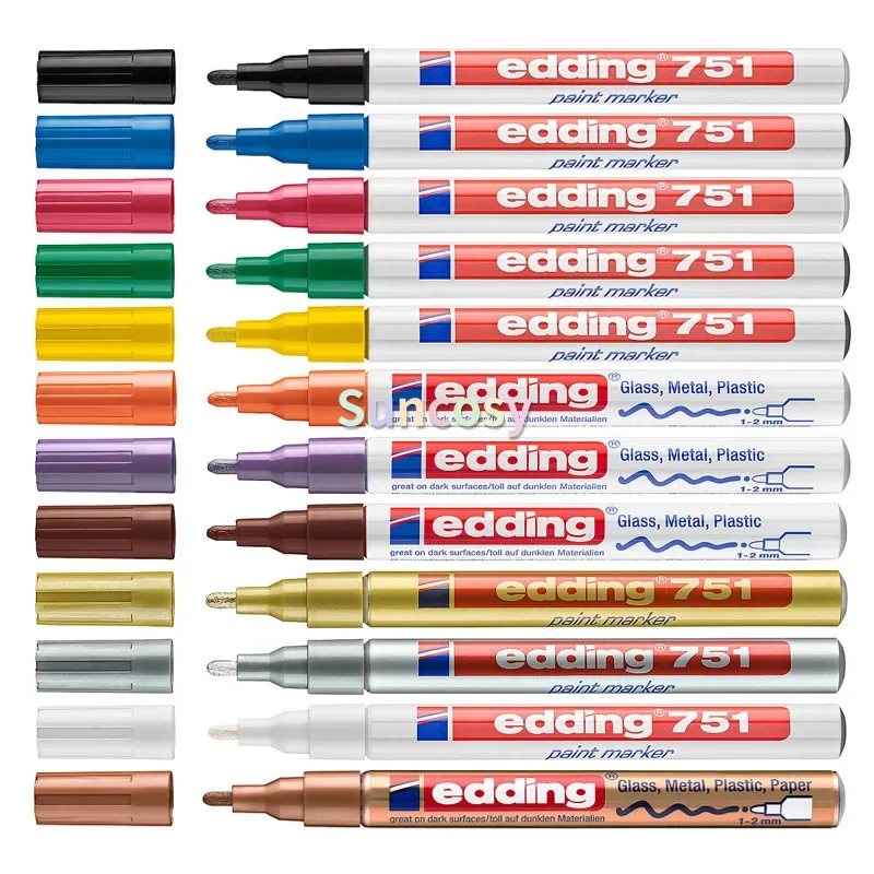  12개 페인트 마커 -에딩 751 컬러풀 알코올 저항 및 고온 저항 펜, 1-2MM 팁으로 선명하고 긴 지속력