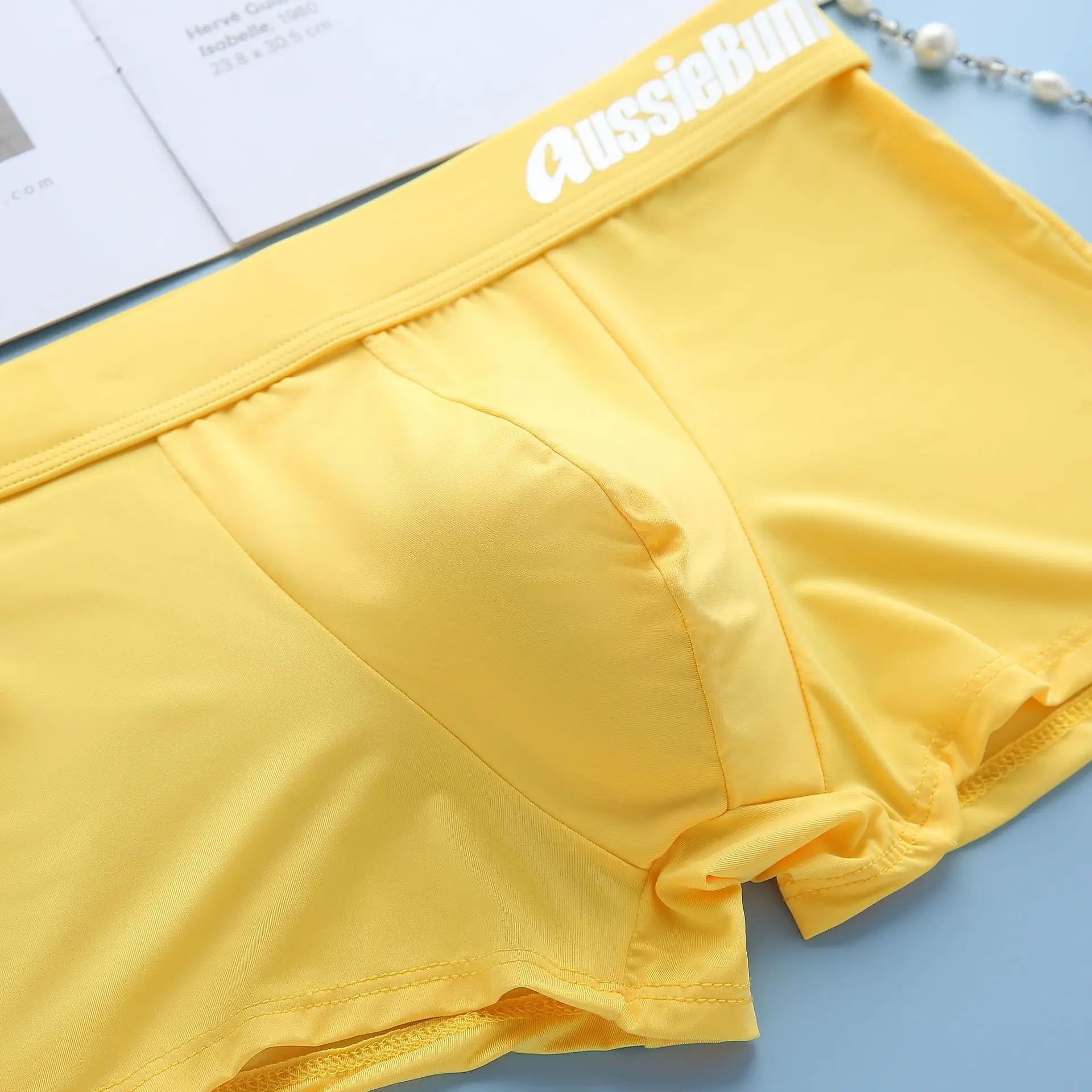 Mens Boxer underwear milk silk low waist elastic three-dimensional comfort 3