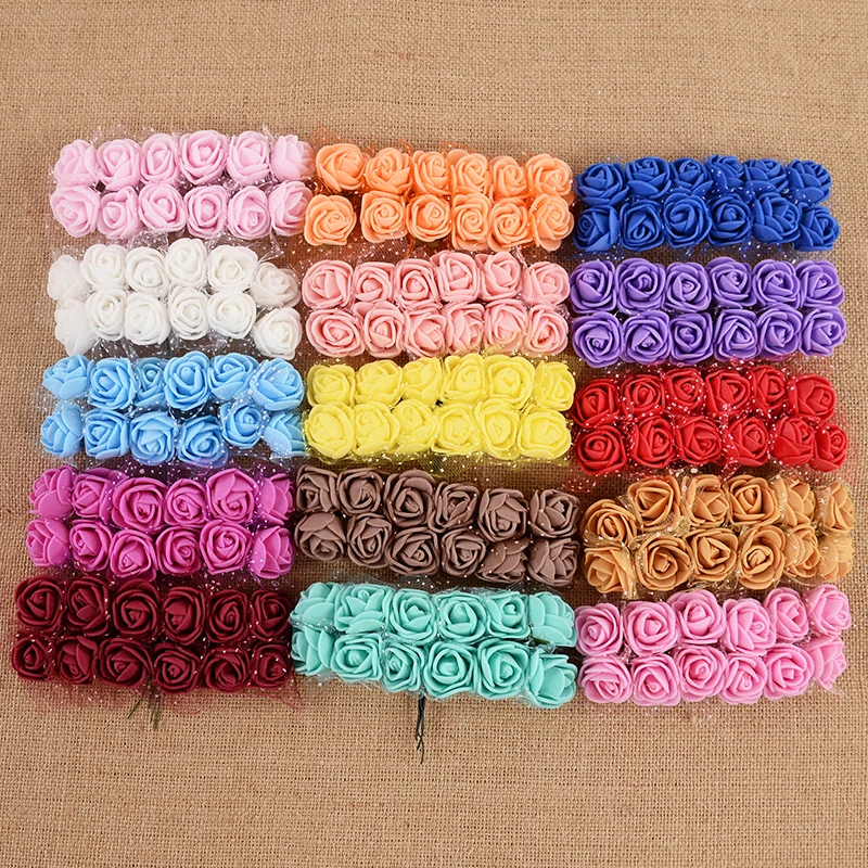 144 stücke 2cm Schaum künstliche Rose Blumen köpfe für Hochzeits feier Home Decoration Scrap booking DIY Handwerk Kranz Geschenk Mini Blumen – Detail 1