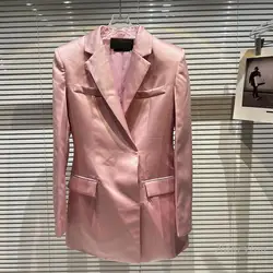 Rosa blazer feminino 2022 primavera novo estilo clássico cintura fina acolchoado ombro temperamento escritório senhora casaco feminino outwears