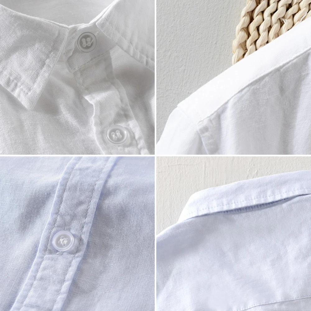 Summer men's shirts short sleeve Solid men clothing Tops  breathable cotton and linen Casual shirt for young man 4