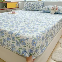 100% Cotton Fitted Bedsheet +2pc Pillowcase Flower Cartoon Single Double Full Queen King Cal-King Size Home Bed Sheets Set B103D 3