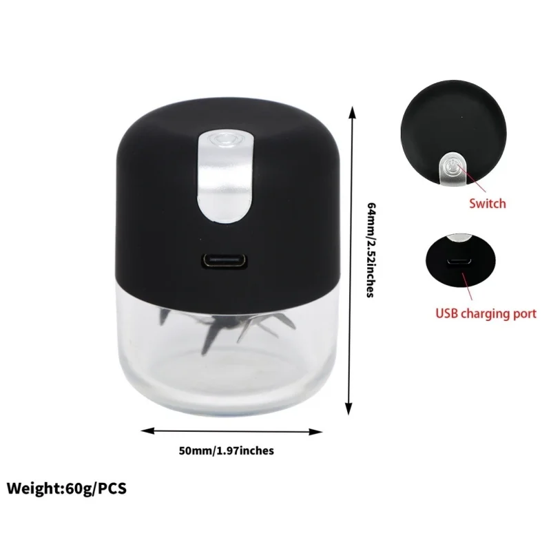 Mini Electric Dry Herb Grinder High Speed Rotation Tobacco Shredder USB Rechargeable Grass Grinders for Smoking Accessories