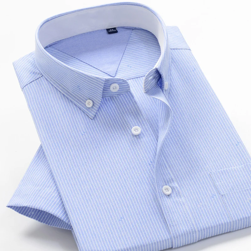 Men's Business Casual Loose Plaid Short-sleeved Shirt Summer Professional Office Large Size Shirt