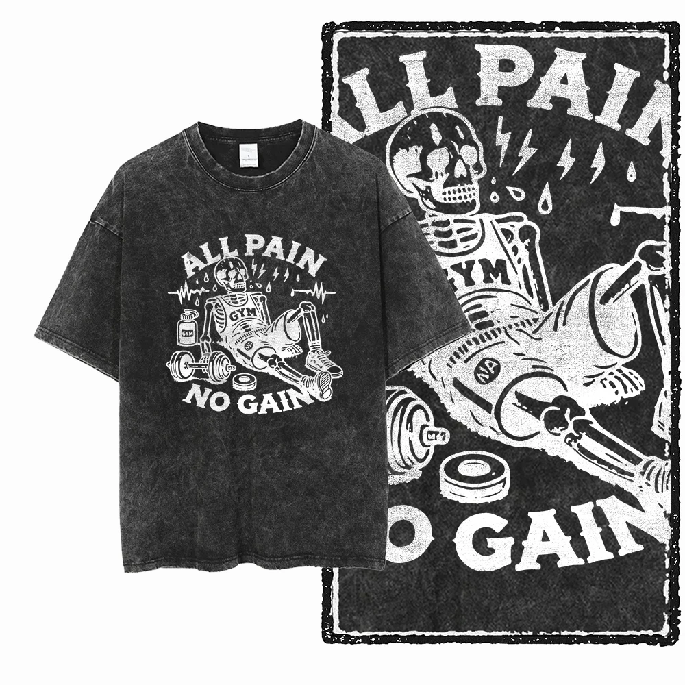 Herren Vintage Washed Gym T-Shirt Bundle „Brutal Code Deadlift For Life No Pain No Gain“ Grafik-T-Shirts aus Baumwolle für Fitness & Streetwear – Detail 14