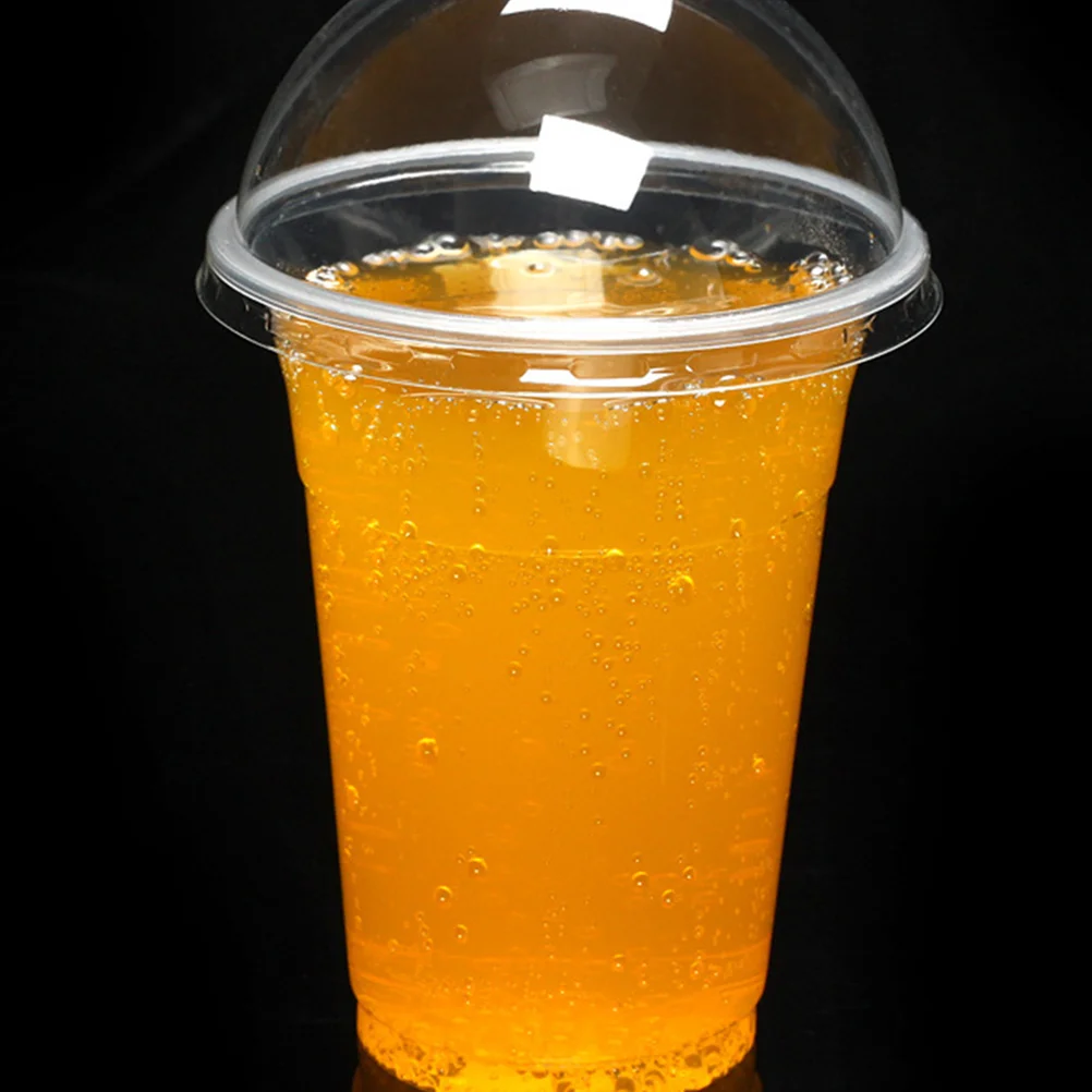 50 Pcs 500ml Disposable Clear Plastic Cups With Hole Dome Lids For Tea Fruit Juice Milk Tea With Covers plastic cups
