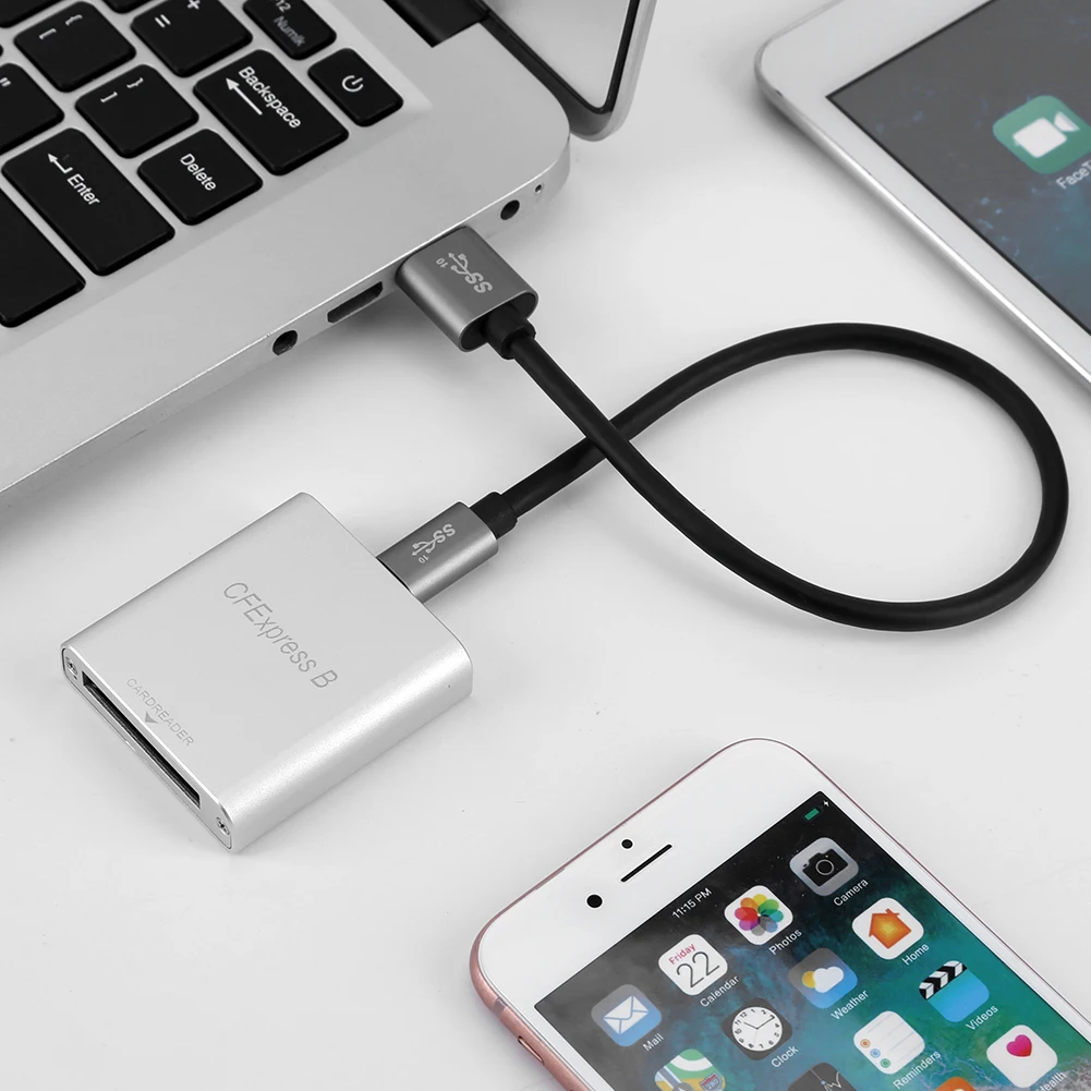 휴대용 CF 메모리 카드 어댑터, 노트북 컴퓨터 및 휴대폰용, MacBook iPad Chromebook, USB 3.1 Gen 2 외장 카드 리더, 10Gbps