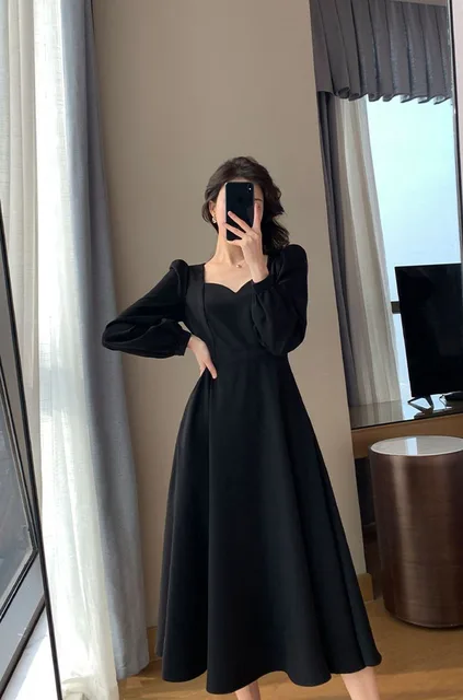 Hepburn Style Dress Women Fashion Fall Vintage Draped
