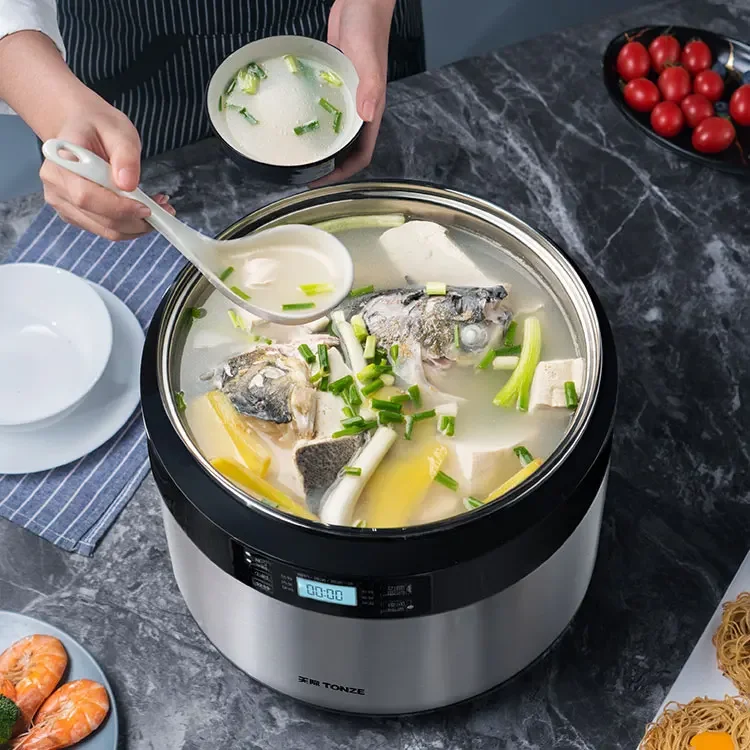 Digital Stainless Steel Electric Slow Cooker with Steamer Basket Direct Stew or Water Stew Slow Cooker Pot
