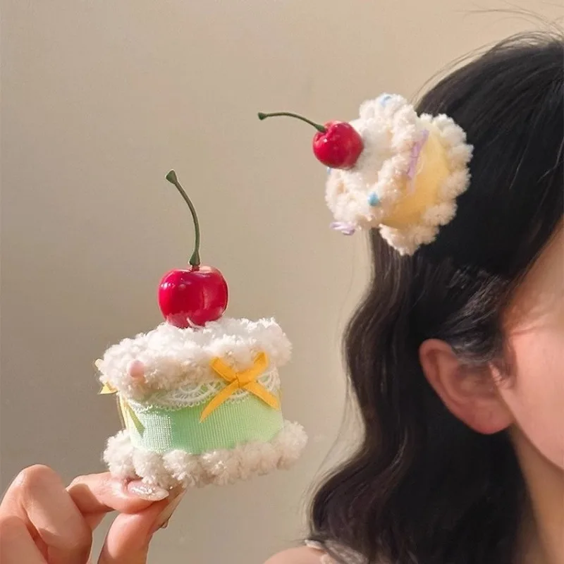 Pince à cheveux en dentelle Lolita, jolies pinces à cheveux en forme de gâteau aux cerises, pour enfants, accessoires pour coiffure, bandeau, kawaii, pour femmes et filles, cadeaux_voghion.com