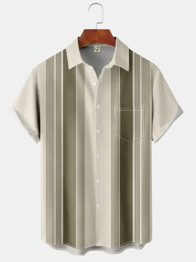 Casual Short Sleeved Shirt Short Sleeved Shirt Hawaiian Shirt Men Party Shirt New Men Classic Stripes Print Shirt Patchwork Club Party Summer Beach Hawaiian Summer Casual Short Sleeve Shirts