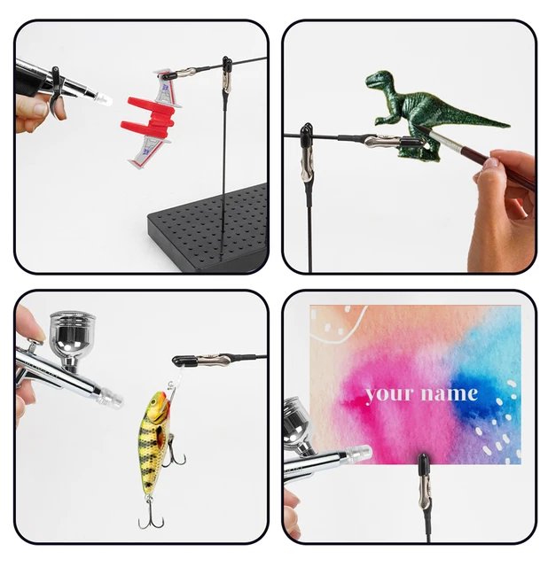 Support Aérographe Evemodel Lot De 10 Pinces Crocodiles + Base - Clips Pour Aérographe, Modélisme - 20 Manchons Inclus Support Base