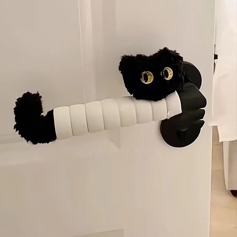 1 Pair Lovely Cartoon Cat Door Handle Sleeve Protective Cover Baby Safety Guard EVA Plush Anti-collision Cover Home Decor