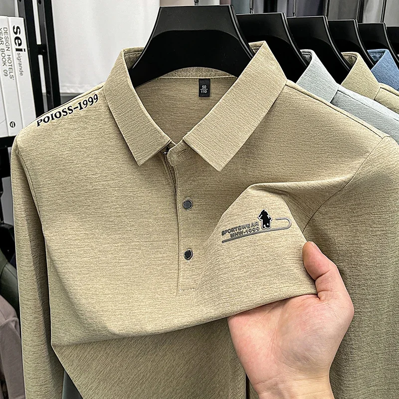 Polo a Maniche Lunghe da Uomo, Casual, Elegante, con Ricamo, Colletto Risvoltato, Comoda e Traspirante per Uso Quotidiano