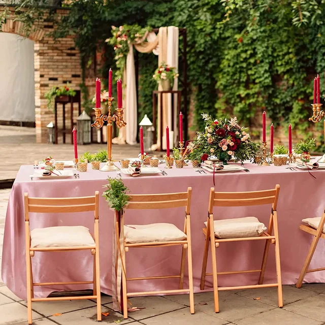 Nappe rectangulaire en Satin pour mariage, 145x260CM, couverture de Table en soie lisse et brillante pour Banquet de mariage, décor de Table à manger d'anniversaire 6