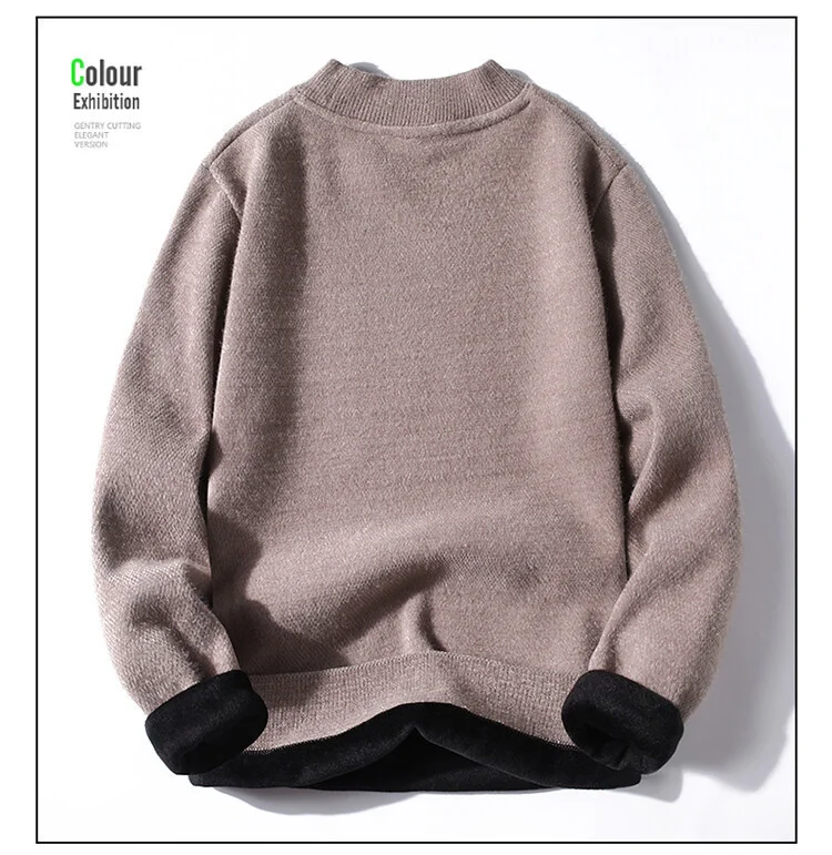 New Autumn Winter Men's Knitted Sweaters Wool Plush Thickened Casual Business Male Mock Neck Pullovers Fashion Streetwear Tops mens cable knit sweater