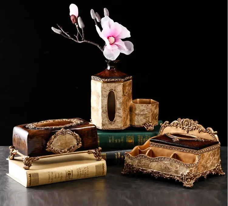 

European Tissue Box Fruit Plate Wine Rack Ashtray Resin Decoration Home Livingroom Figurines Crafts Porch Coffee Table Ornament