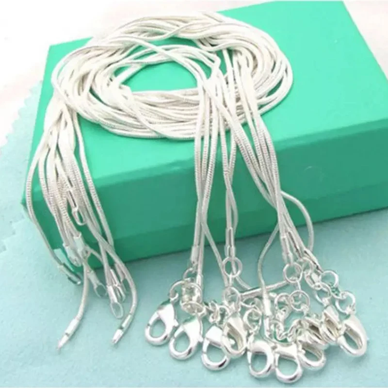 

925 Silver 5pcs/Lot 16/18/20/22/24/26/28/30 Inch 1mm Snake Chain Necklace For Women Men Fashion Jewelry Gift Wholesale