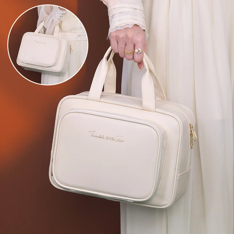 New PU Leather Cosmetic Bag For Women Multifunctional Portable Storage Makeup Bag Large Capacity Travel Toiletry Storage Bag