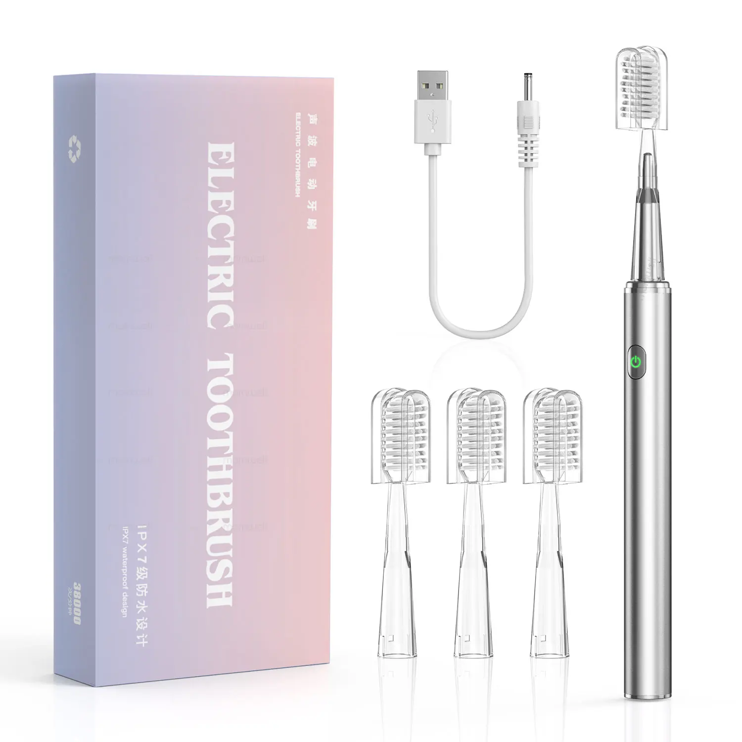 Women's Electric Toothbrush with DuPont Bristles - Elegant Design, 4 Brush Heads, Waterproof