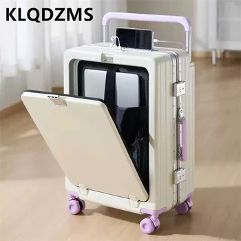 KLQDZMS Carry-on Travel Luggage Front Opening Laptop Boarding Case 20"22"24"26 Inch Charging Trolley Case Cabin Suitcase 1
