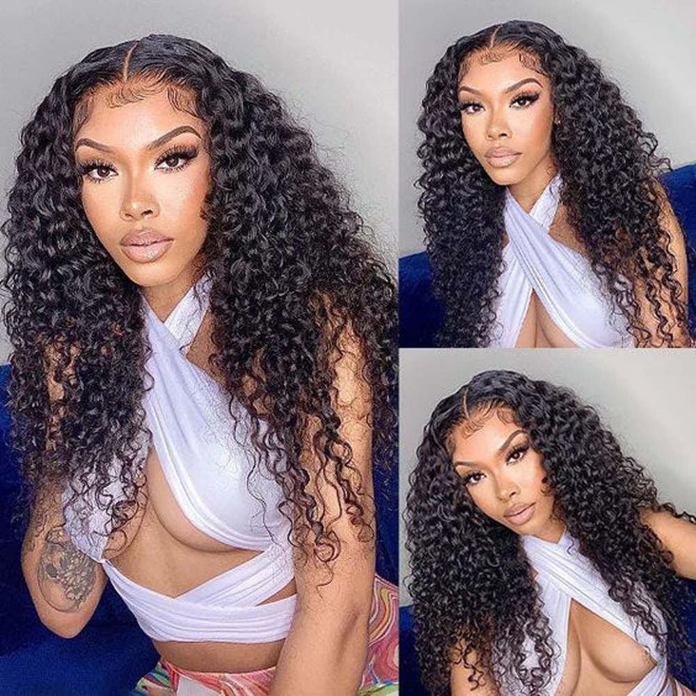 Kinky Curly Glueless Wig Pre-Cut Wear Go Glueless Wig 150% Deep Curly Human Hair Wigs Pre-Plucked 13x4x1 HD Lace Frontal Air Wig