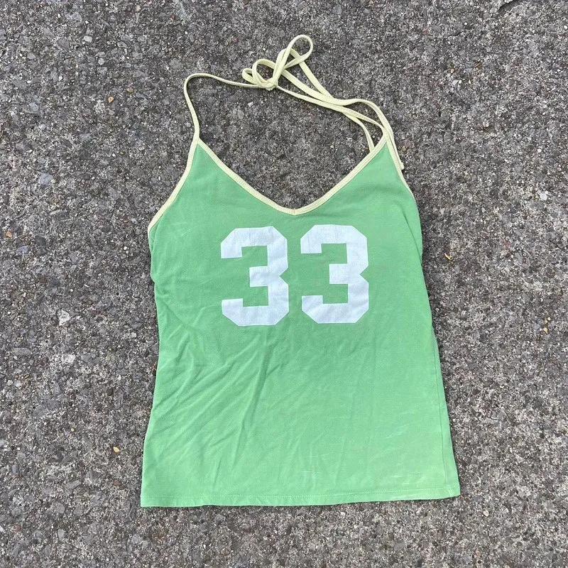 Bandage Halter Sexy Sleeveless Tank Top Vintage Letter Print Grunge