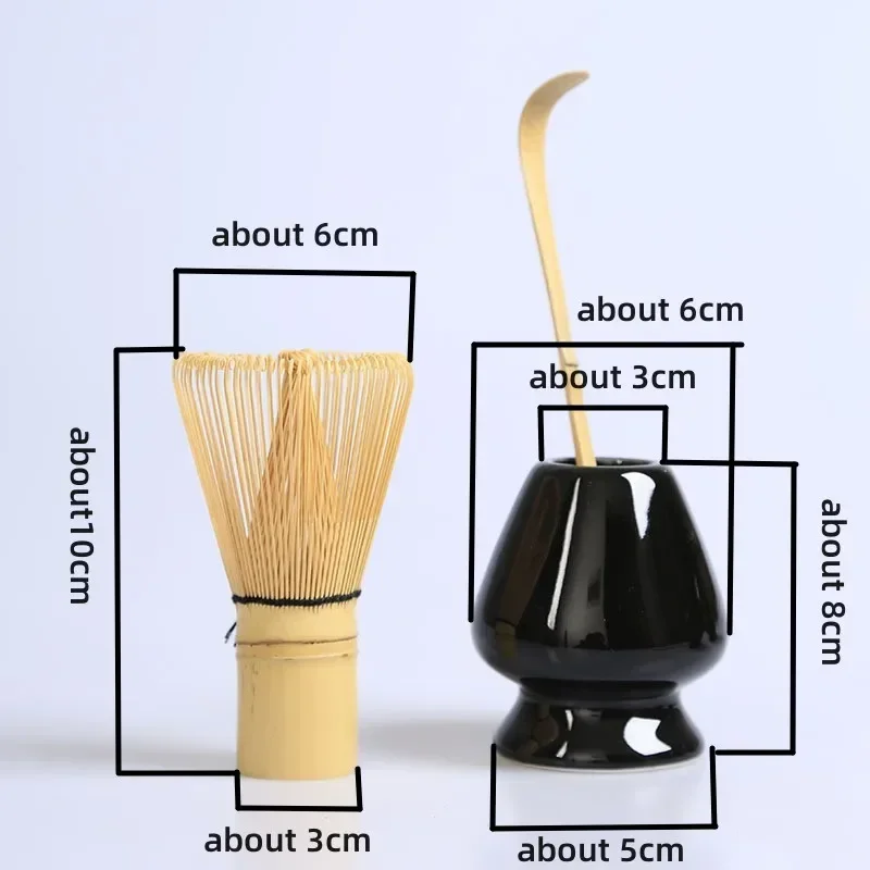 4Pcs Bamboo Tea Brewing Tea Spoon Matcha Whisk Chasen Holder Set Ceramic Matcha Stand Bowl Handmade Making Tools
